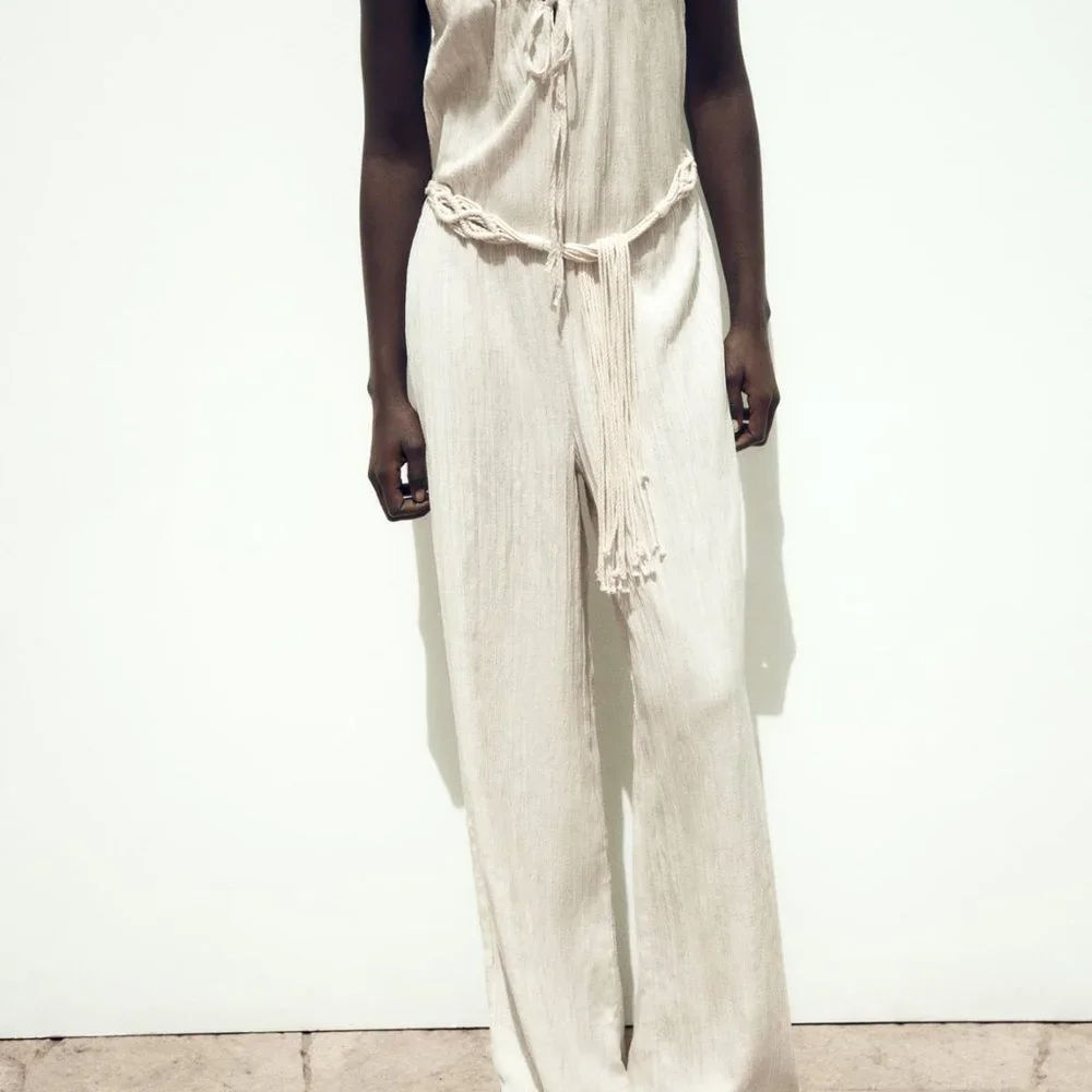 Zara limited edition linen blend braided belted jumpsuit you cannot miss